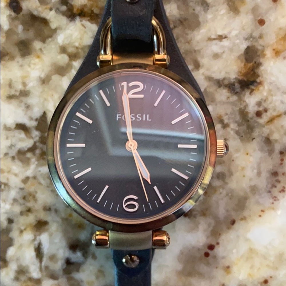 Fossil gold and grey leather watch